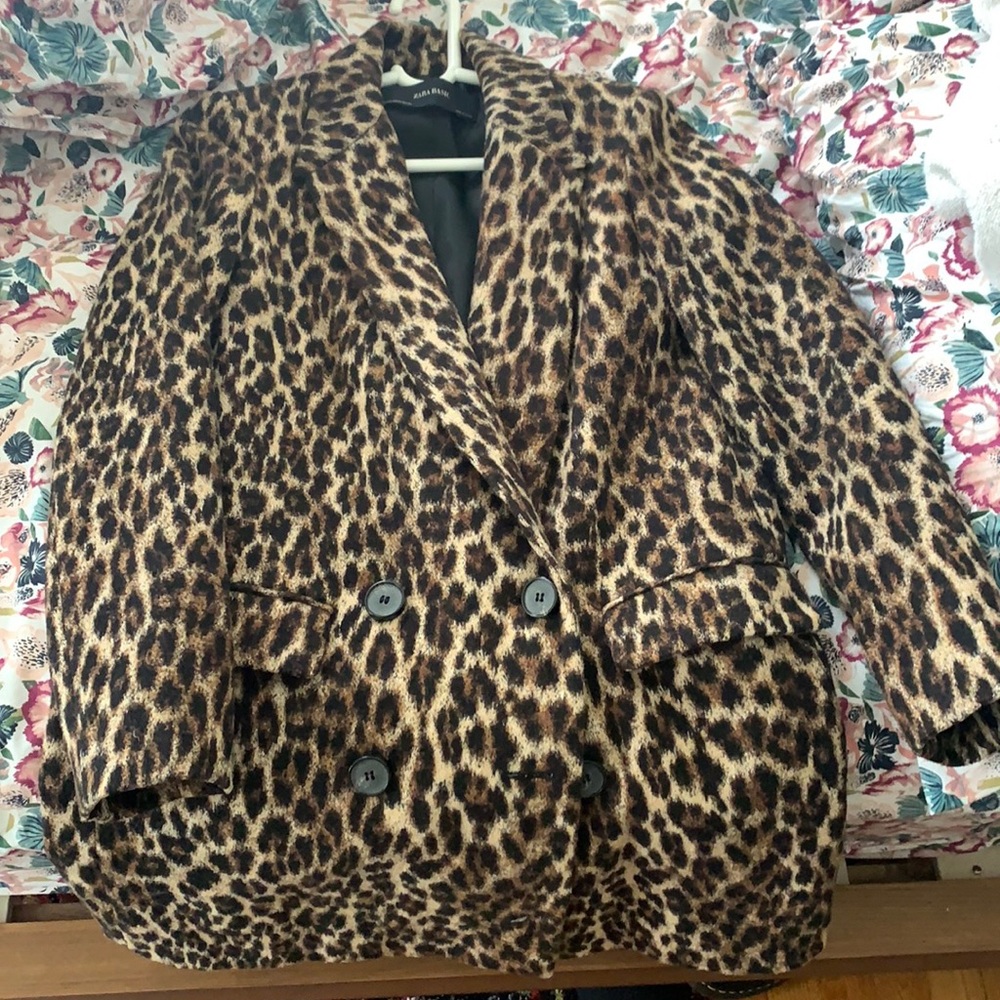ZARA LEOPARD PRINT JACQUARD PEA COAT